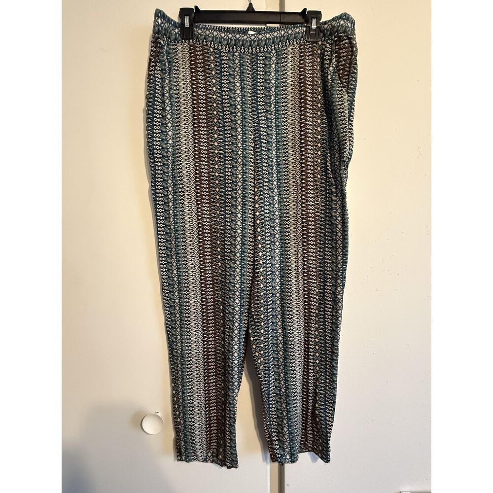 Jessica Simpson Brown White Green Cameren Pull On Pants Size Large Elastic Waist